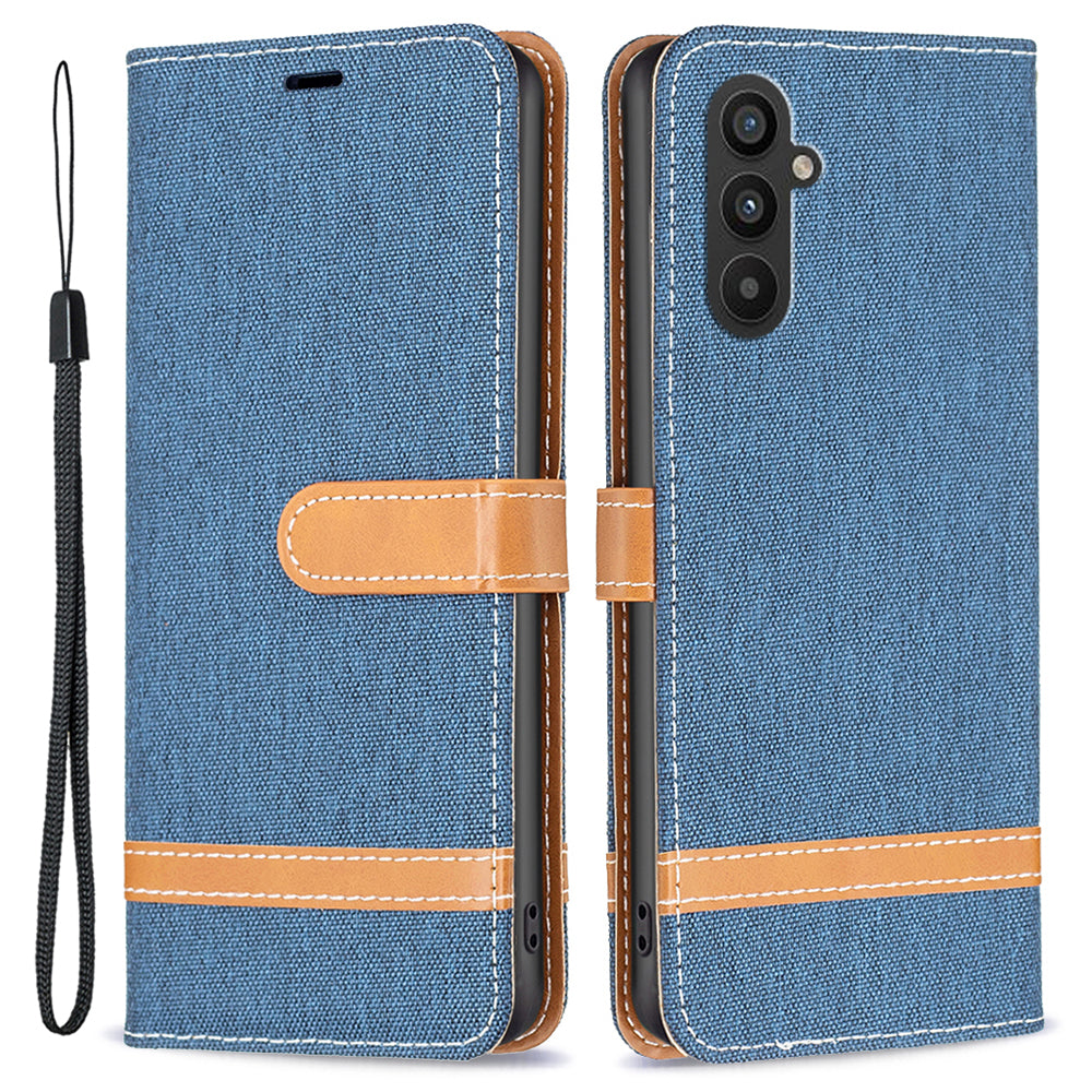 Til Samsung Galaxy A24 4G splejsning PU læder telefoncover Jeans Stof telefonetui med stativ tegnebog Til Samsung Galaxy A24 4G splejsning PU læder telefoncover Jeans Stof telefonetui med stativ tegnebog